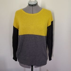 Joie Cashmere Sweater, Joie Yellow Gray Colorblock Wool Cashmere Angora Sweater
